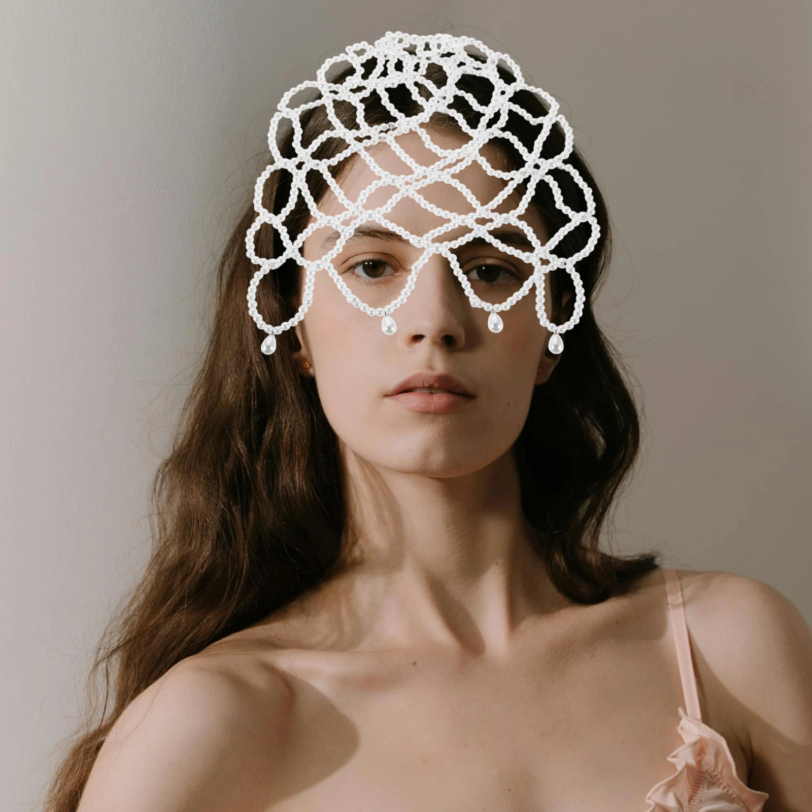 

Pearl Forehead Chain Headpiece Wedding Hair Accessories Fake Pearls Mesh Design Bride Headband Women Comfort Material