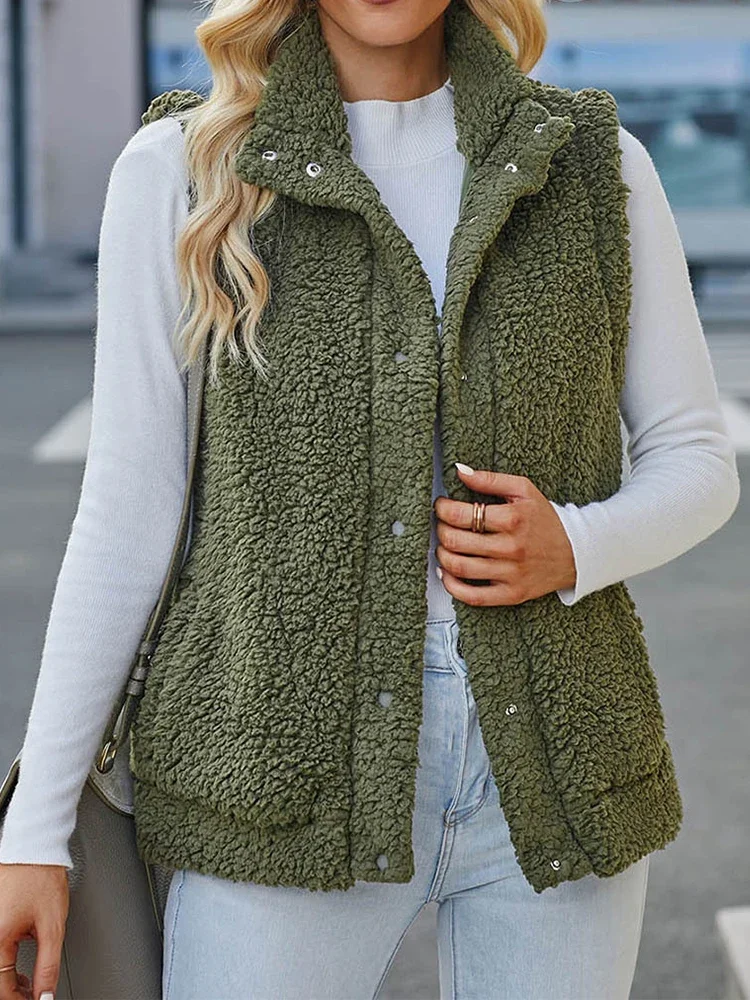 

Faux Fur Lambswool Vest Women Warm Lapel Fleece Vest Autumn Winter Female Fashion Casual Loose Sleeveless Oversized Waistcoat