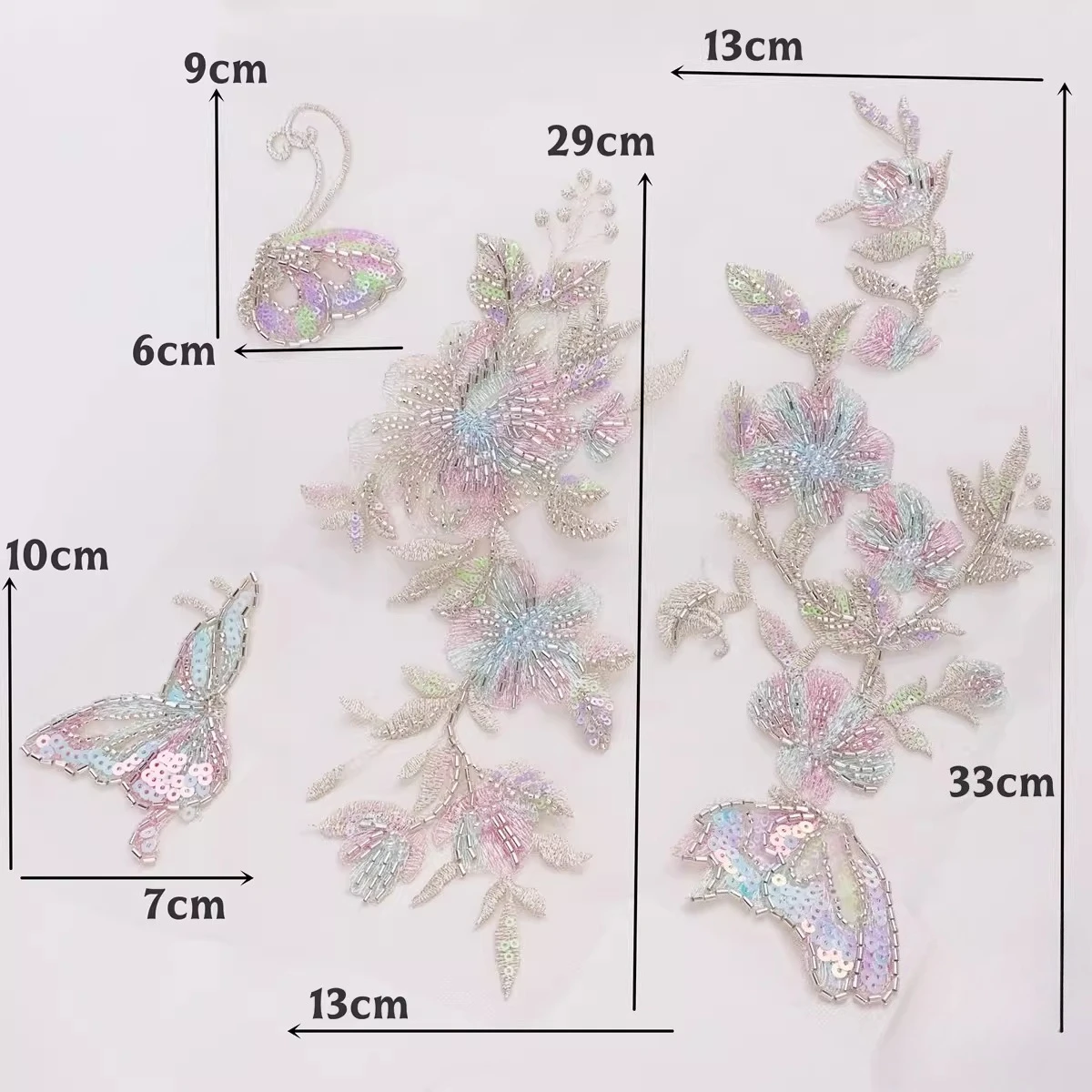 SMEALE 1Set Perlenstickerei Schmetterling Blume Spitzenapplikation.Kinderkleidung Kleid Dekoration Aufkleber.Aufnäher für Kleidung. – Detail 3