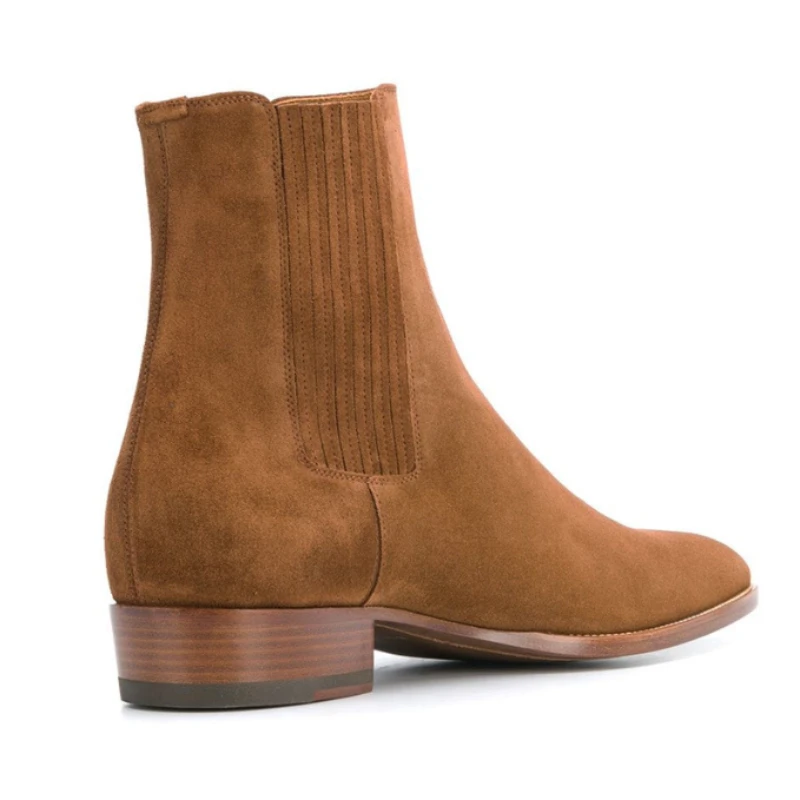 Elegant Cow Suede Chelsea Boots Men High Top Ankle Boots Pointy Business Formal Boots Men Boots Comfortable Fashion With Heel