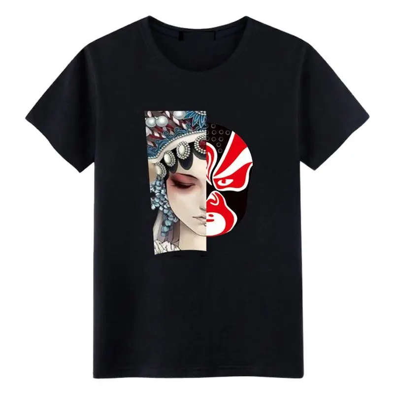 Chinese Elements Peking Opera and Persona Graphic Quality Tee Fashion Streetwear Men Women T Shirt Hip-hop Tops Short Sleeve