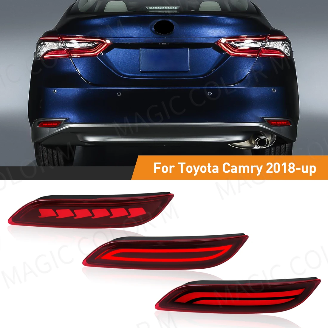 Światła odblaskowe LED do Toyota Camry 2018 2019 2020 2021 2022 2023 2025 Dynamiczny kierunkowskaz Tylne światło przeciwmgielne Tylne światło hamowania