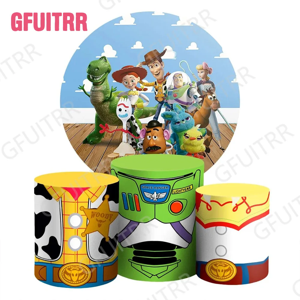 

Disney Toy Story Round Photo Backdrop Kids Birthday Party Decoration Baby Shower Circle and Cylinder Cover Photo Props