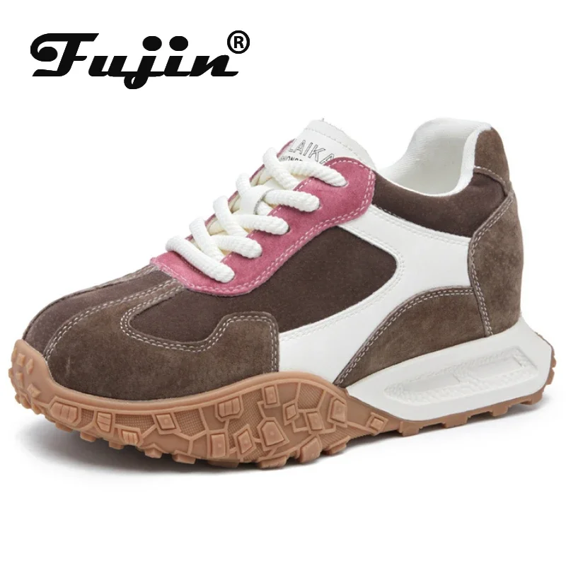 Fujin 8cm Suede Genuine Leather Platform Wedge Fashion Boots Vulcanize Well-fitting Women Spring Autumn Chunky Sneakers Shoes