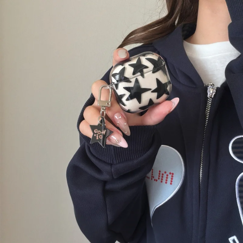 Transparent black star headphones+Star pendant is suitable for Apple devices AirPods Pro The second-generation earphone case is