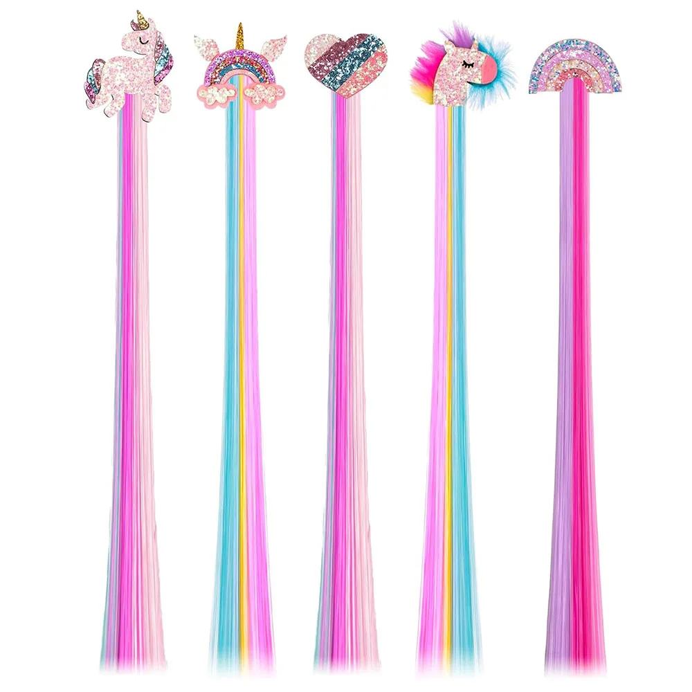 

5 Pcs Unicorn Hair Clips for Girls Rainbow Hair Extensions for Kids Colored Girl Hair Accessories Unicorn Hairpieces for Girls