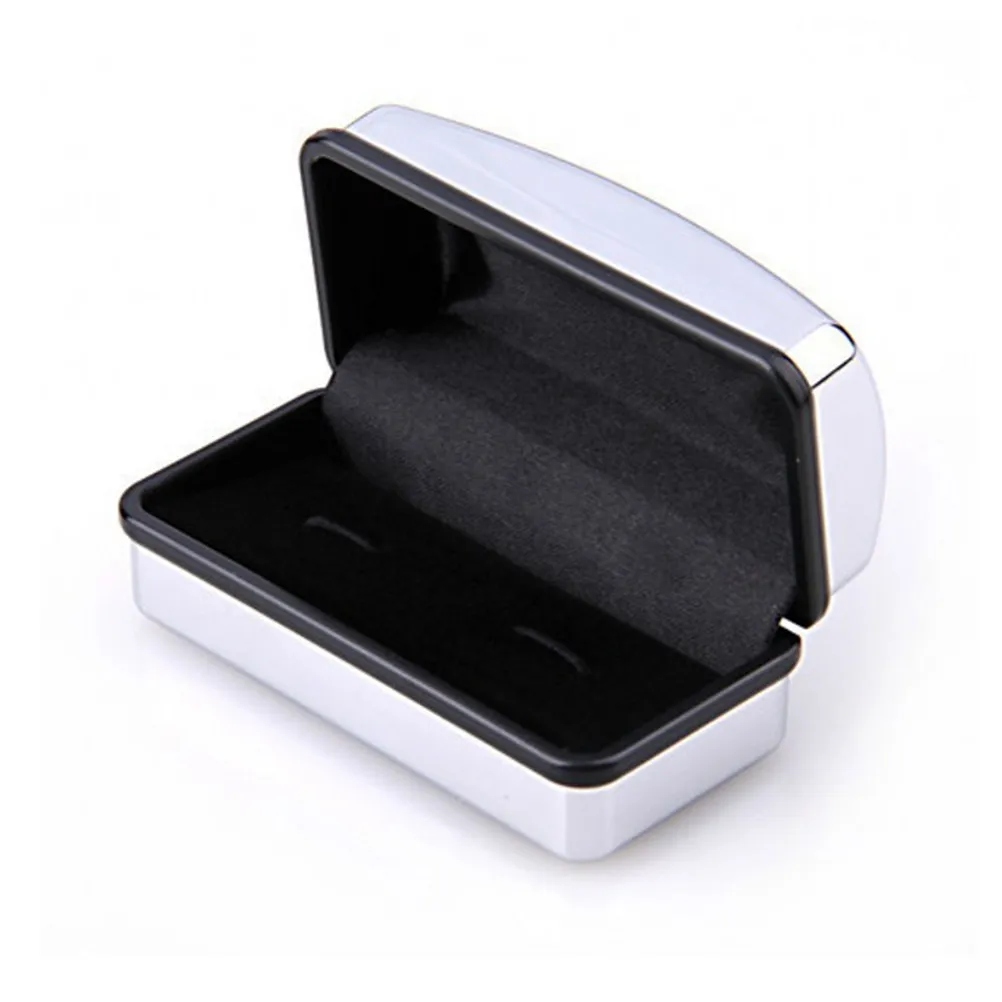 Silver Gift Box Black Paper Plastic Cuboid Portable Lightweight Jewelry Protection Case for Cuff Links
