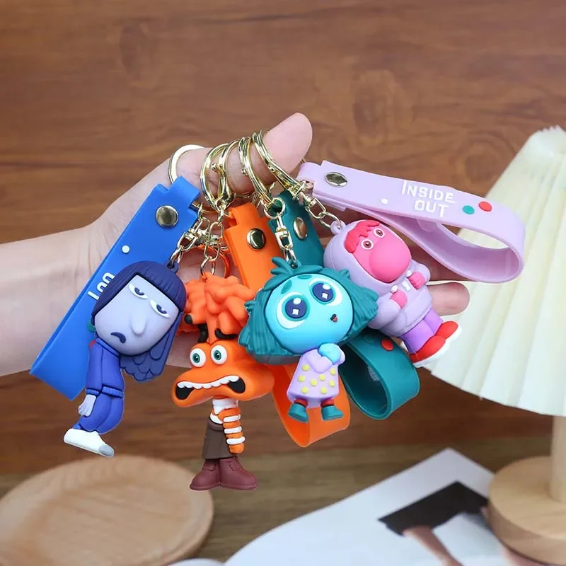 Inside Out 2 Disney Cartoon Keychain Figures Joy Sadness Anger Disgust Fear Doll Anime Bag Keyring Toy Christmas Gifts Wholesale