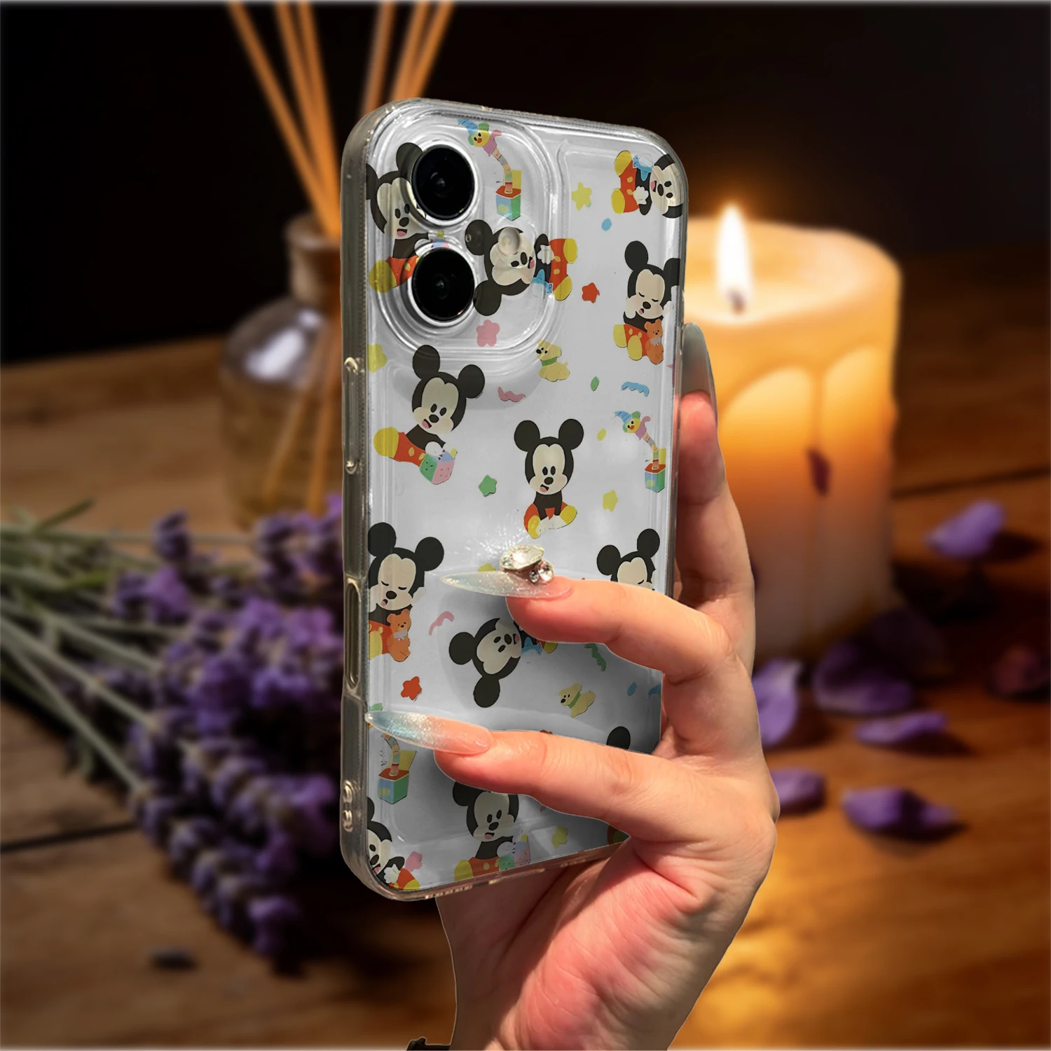 Cute Mickey Mouse Transparent Clear Case For iPhone 17 16 15 14 13 12 11 PROMAX Soft Frame Case Anti-Scratch