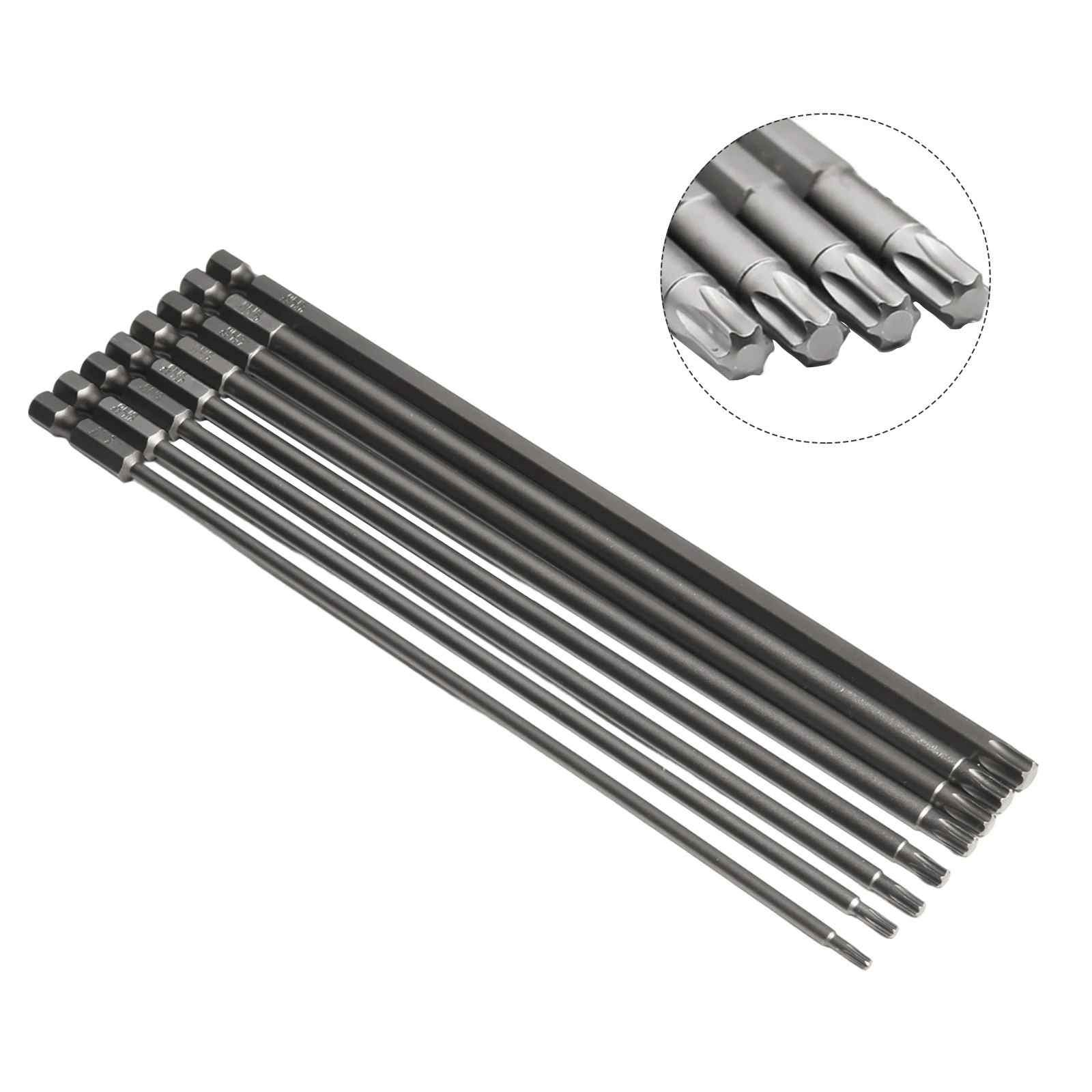 8pcs Torxs Screwdriver Bit Magnetic Without Hole Hex Shank For Electric Drill 200mm Hand Tools Alloy Torxs Screwdriver Bits