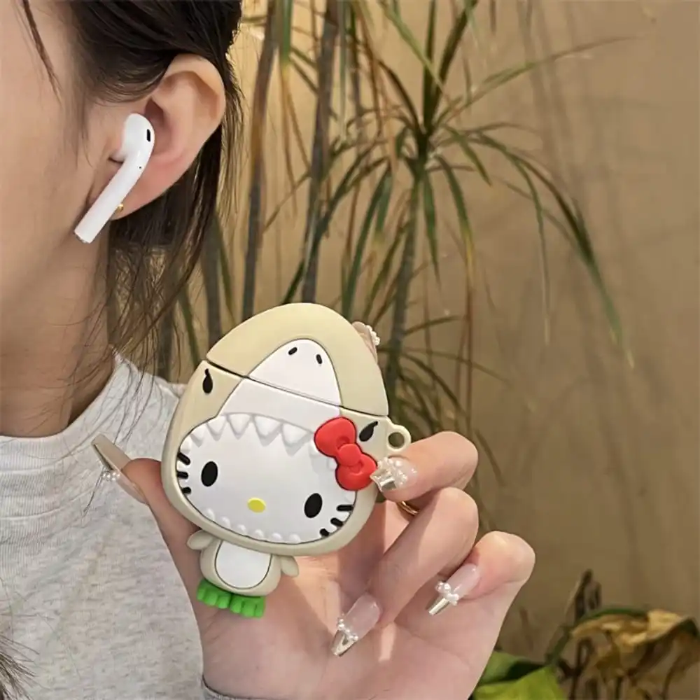 ホット 3D かわいい漫画アニメ役割サメハローキティイヤホンケース AirPods 1 2 3 プロ 2rd ソフト素敵なシリコン保護カバー
