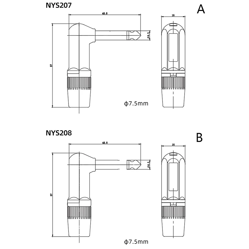 ريان جاك 6.35 ملم TS TRS 90 °   L على شكل الزاوية اليمنى التوصيل ستيريو / مونو 2 3 القطب 6.5 1/4 ميكروفون الغيتار الصوت NYS207 208
