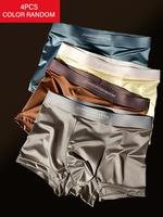 4pcs Luxury Summer Smooth Cool Ice Silk Satin-like Men's Boxer Shorts Underpants Breathable Mesh Crotch Male Underwear Panties
