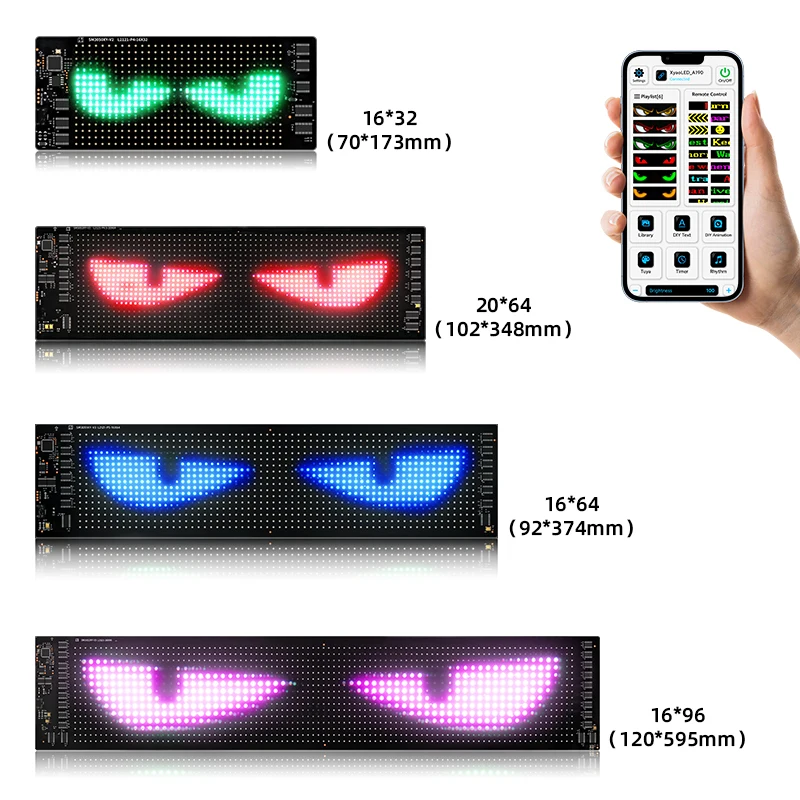 Painel de LED RGB Flexível com Pixels para Display, Controle via APP Bluetooth e Remoto para Publicidade e Decoração Automotiva
