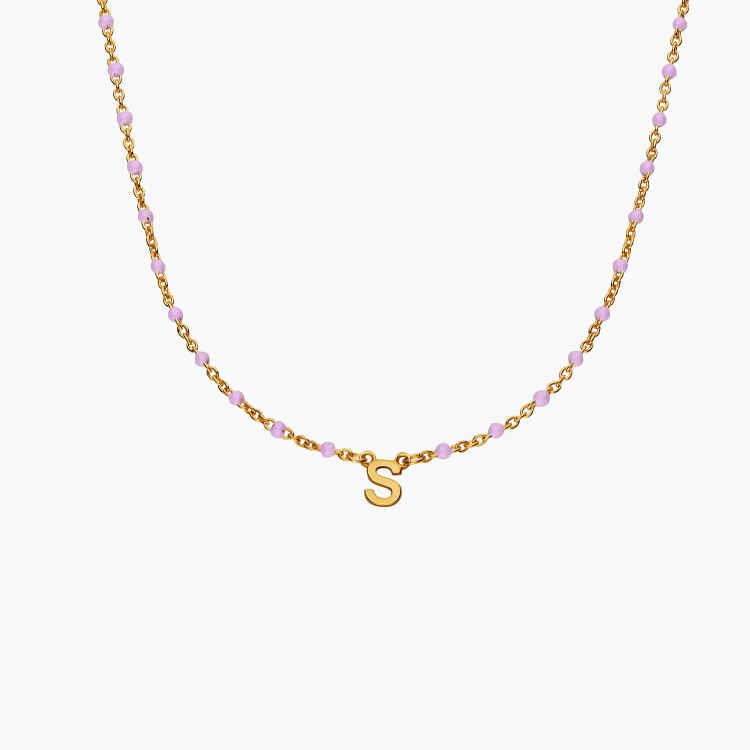

Custom Initials Stainless Steel Necklace Pink Beaded 26 Initials Necklace Gold Ladies Jewelry Birthday Gift