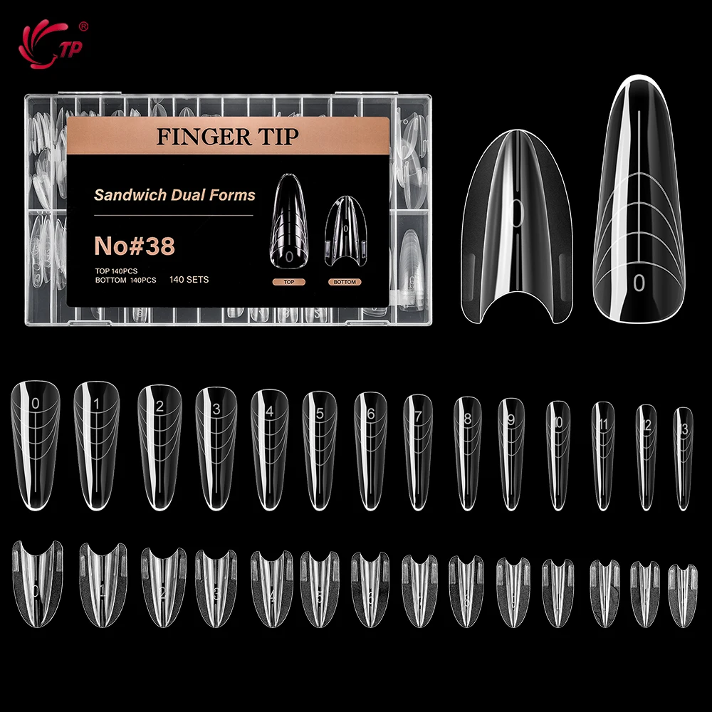 

TP Sandwich Nail Dual Forms 140pcs/280pcs Clear Almond Nail Forms Acrylic Extension Poly Nail Gel Molds Reusable Manicure Tools