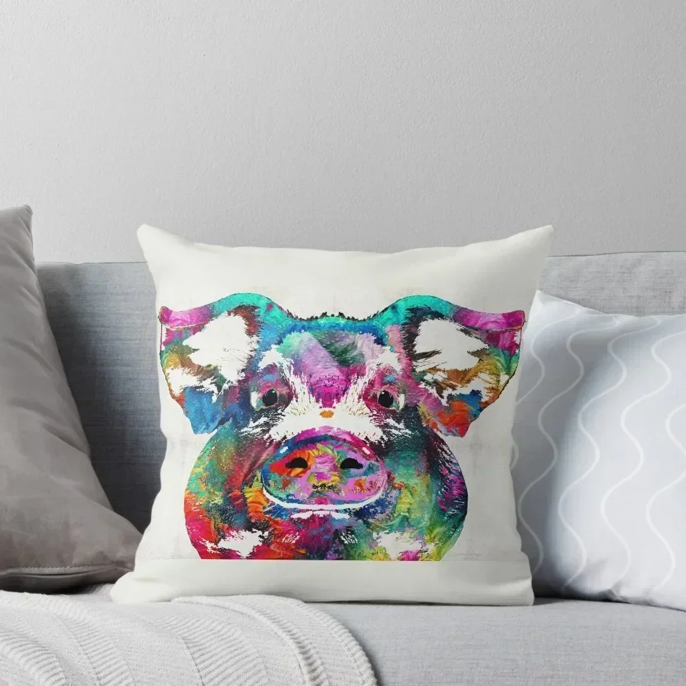 

Colorful Pig Art - Squeal Appeal - By Sharon Cummings Throw Pillow Pillow Cases Cushions For Children pillow