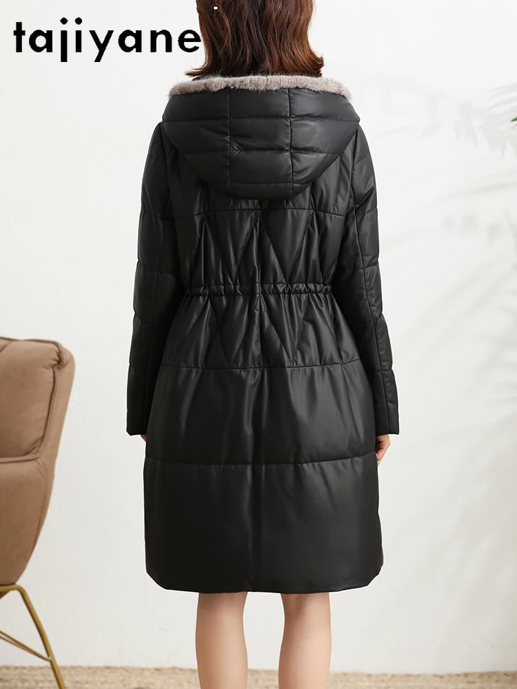 TAJIYANE Piumino in vera pelle di pecora da donna Pelliccia di visone con cappuccio Giacca in vera pelle Capispalla sottile Abbigliamento invernale da donna 2025 상??.킹