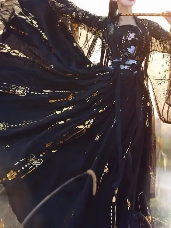 Hanfu kostum Cina kuno asli pakaian wanita kostum tari tradisional Hanfu gaun peri rakyat untuk wisuda