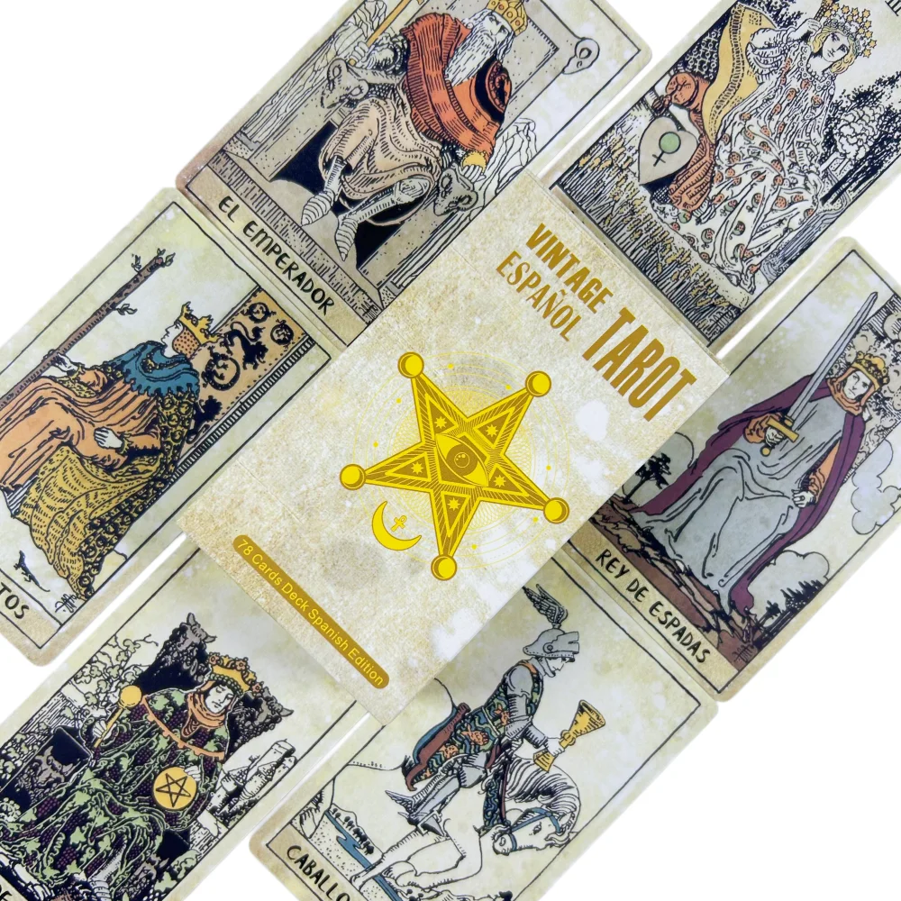 Cartas de Tarot Vintage en Español o Inglés, Mazo de Adivinación para Reuniones Familiares, Juego de Cartas de Tarot, 10.3*6CM
