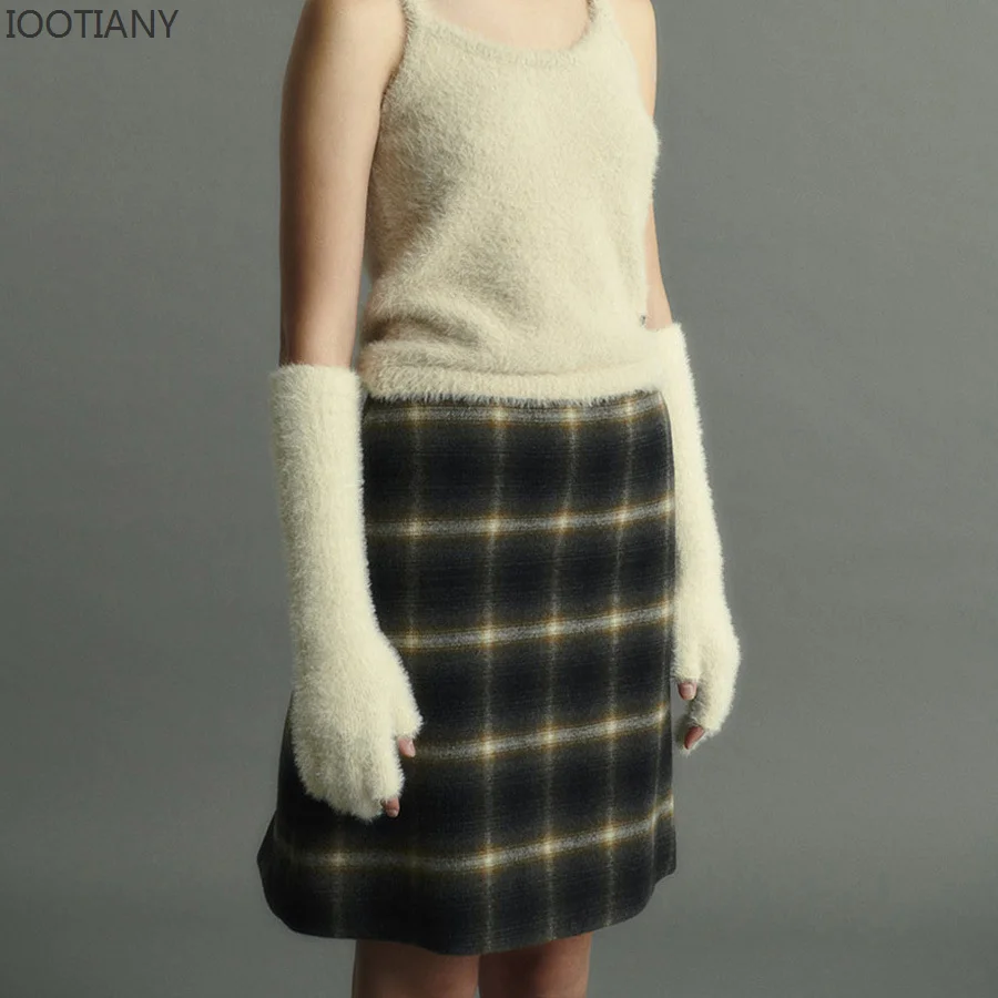Iootiany Winter warme Ärmel finger lose Touchscreen gestrickte Woll handschuhe für Frauen Bonbon farbe verlängerte warme Handschuhe