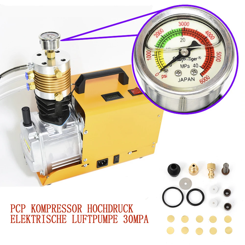 30MPa/4500PSI elektryczny, wysoki ciśnieniowa pompa powietrza elektryczna PCP sprężarka powietrza 300bar 1800W 220V