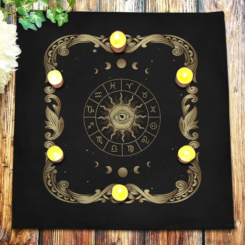 12 Constellation Moon Phase Tarot Tablecloth Celtic Sun Face Altar Cloth Oracle Card Pad Pagan Witchcraft Divination Astrology