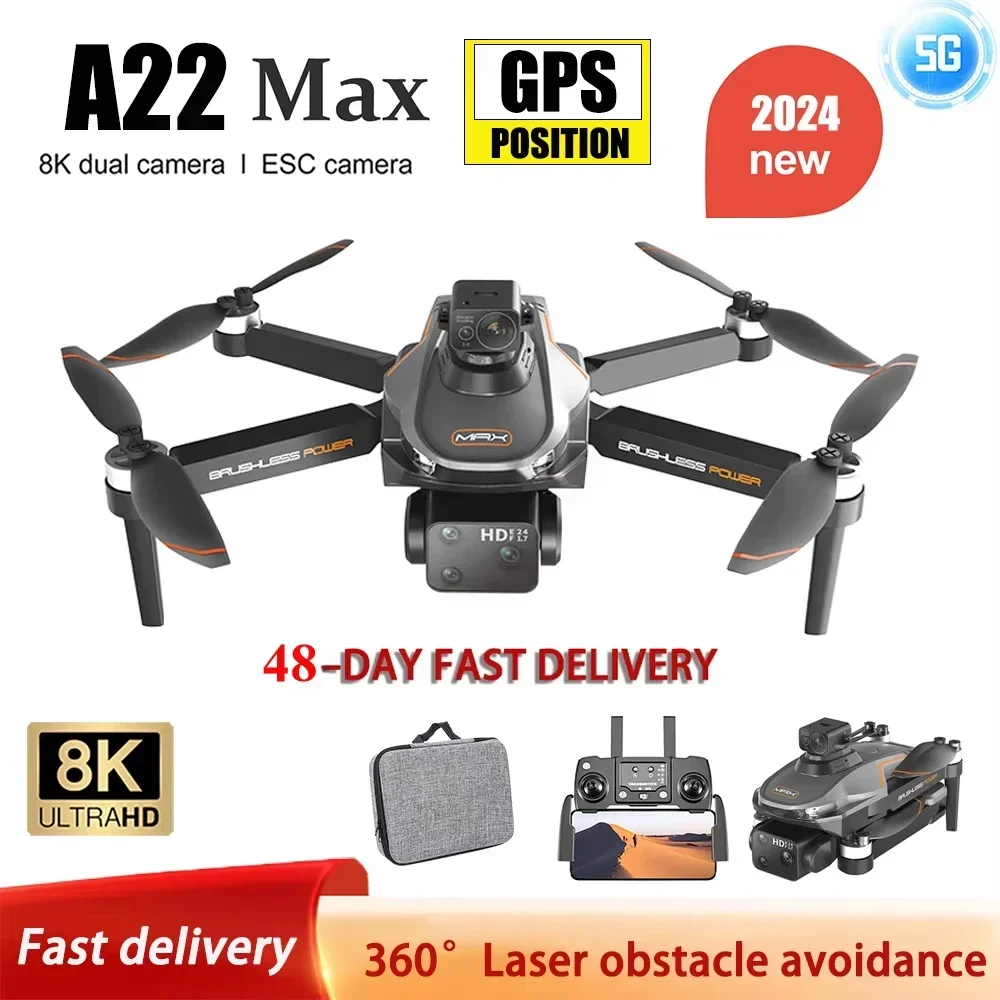 2024 New A22 RC Drone 8K Professional GPS Dual Camera Aerial 360° Quadcopter RC Obstacle Avoidance Optical Flow Aerial 4K Drone