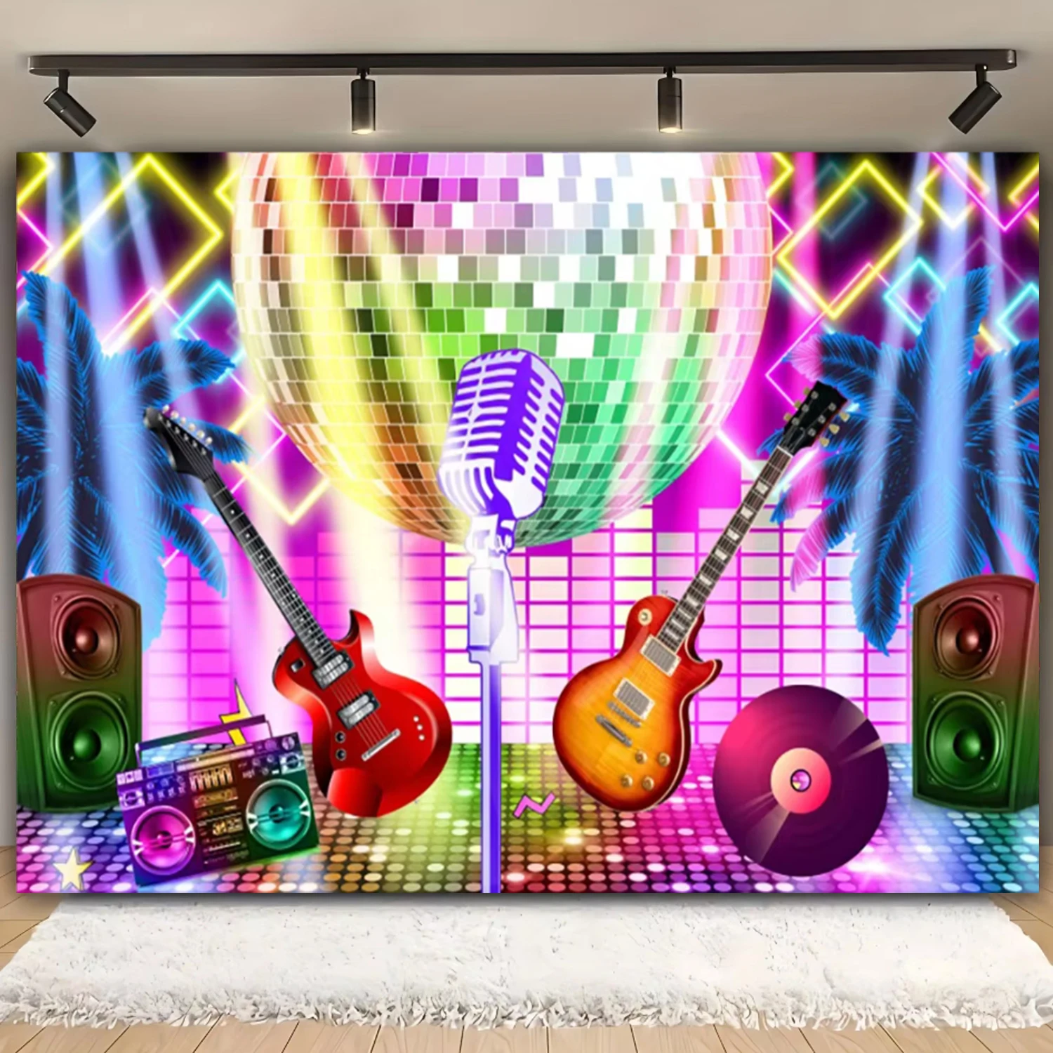 Disco Party Background Retro Disco Music Stage Party Decorated With Shining Lights Photography Background Elevate Your Space