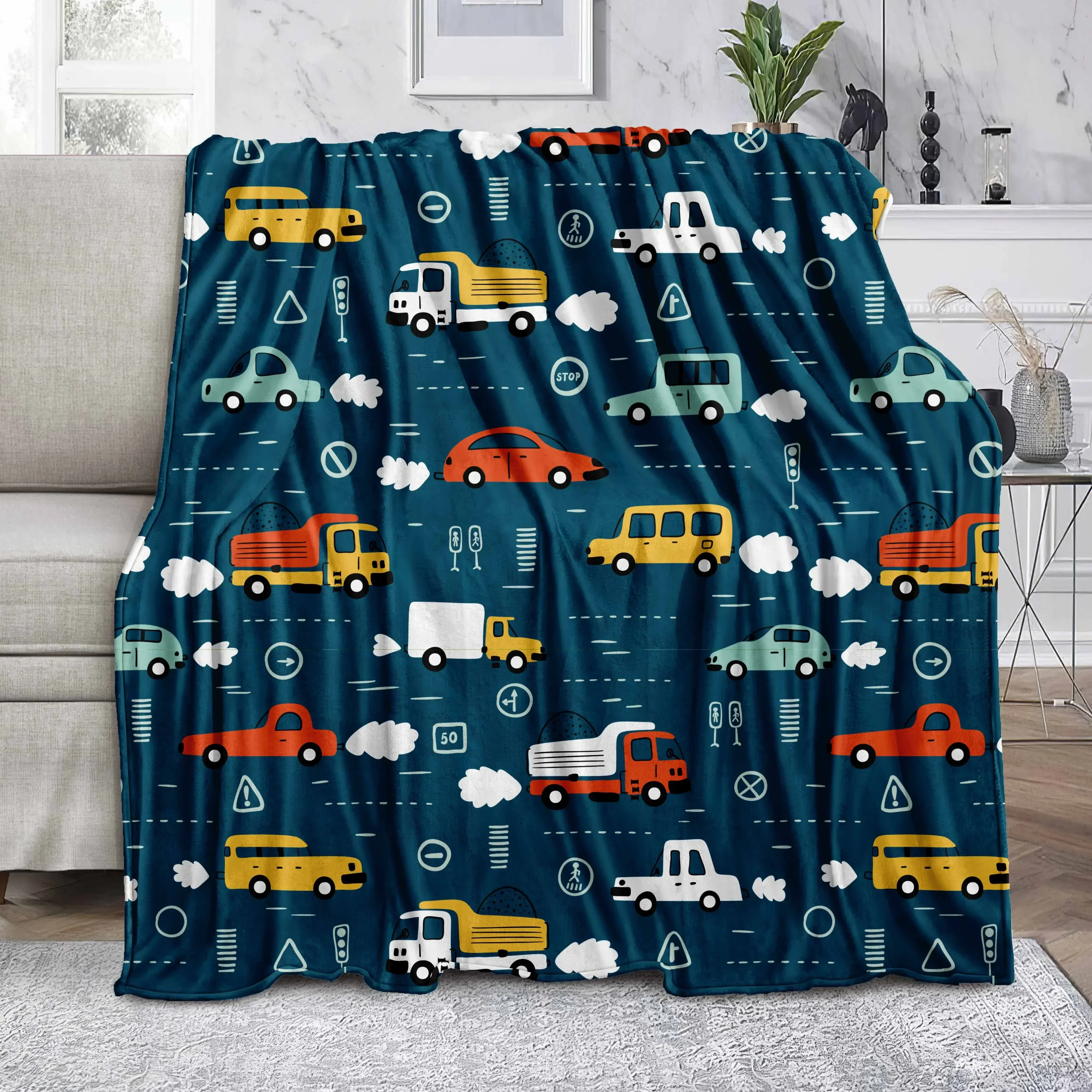 

Плед из микрофибры с дизайном автомобиля, темно-синий, супермягкий, легкий, для кровати, дивана, кемпинга, пикника, для зимнего тепла