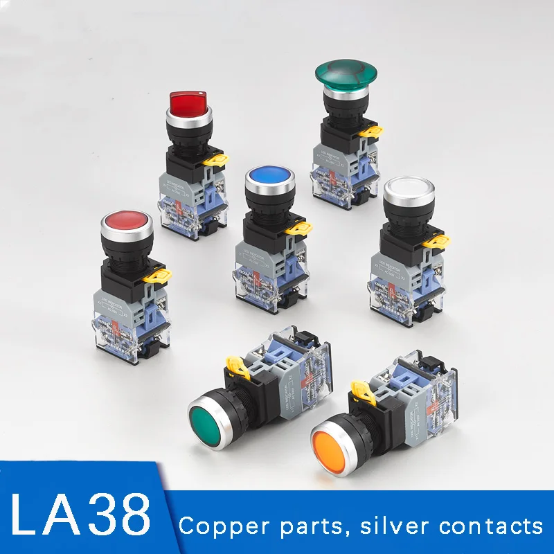 22mm LA38-11D/LA38-11DS with Light Flat Head Button Switch Momentary/Latching Push button switch 10A/440V AC/DC 6-380V