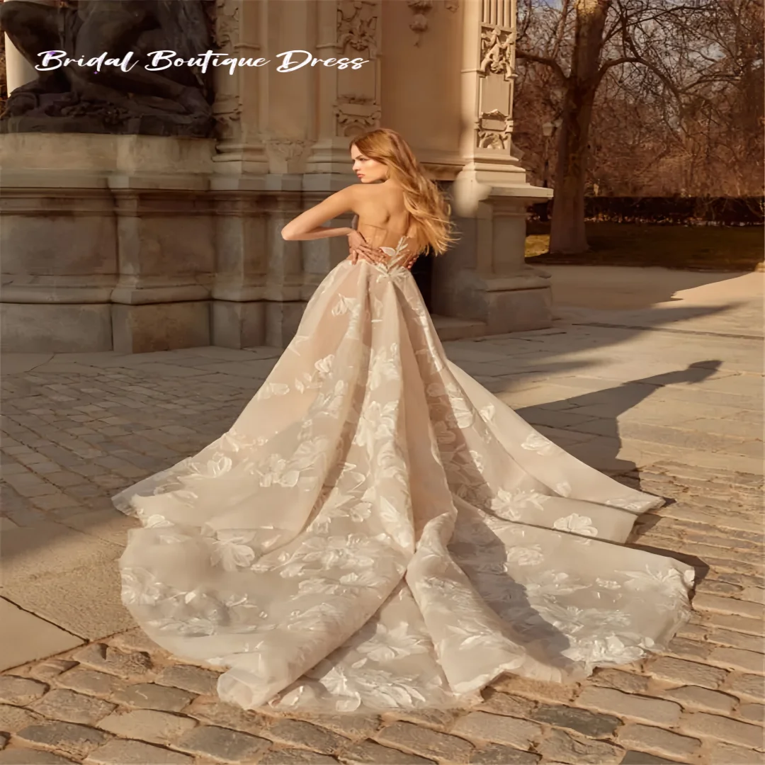 Robe de mariée trapèze élégante personnalisée, manches bouffantes, traîne Court, dentelle brodée, robe de soirée de mariage, robe de bal