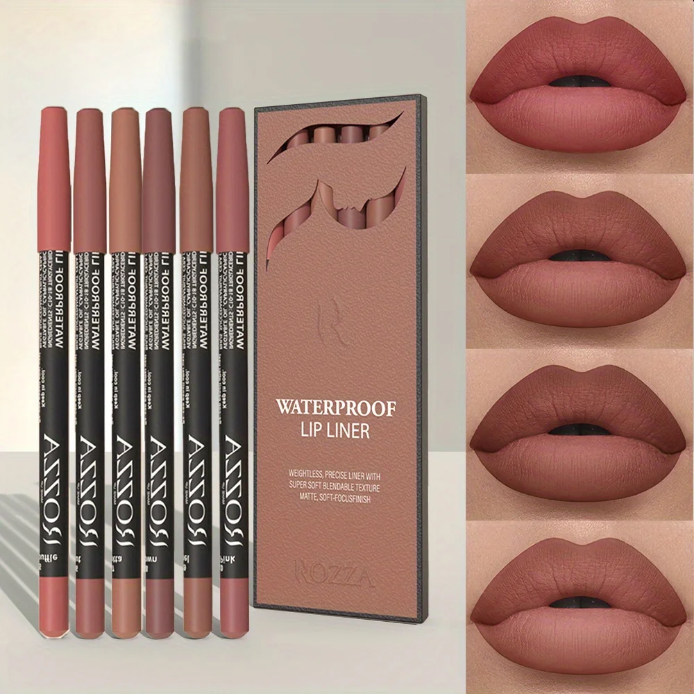 ชุดดินสอเขียนขอบปากเนื้อไม้เนียนละเอียดพิเศษ 6 ชิ้น/ชุด - คอลเลคชั่นสีน้ำตาลนู้ด, เนื้อกำมะหยี่แมทท์ ติดทนนาน กันน้ำ 18 สี