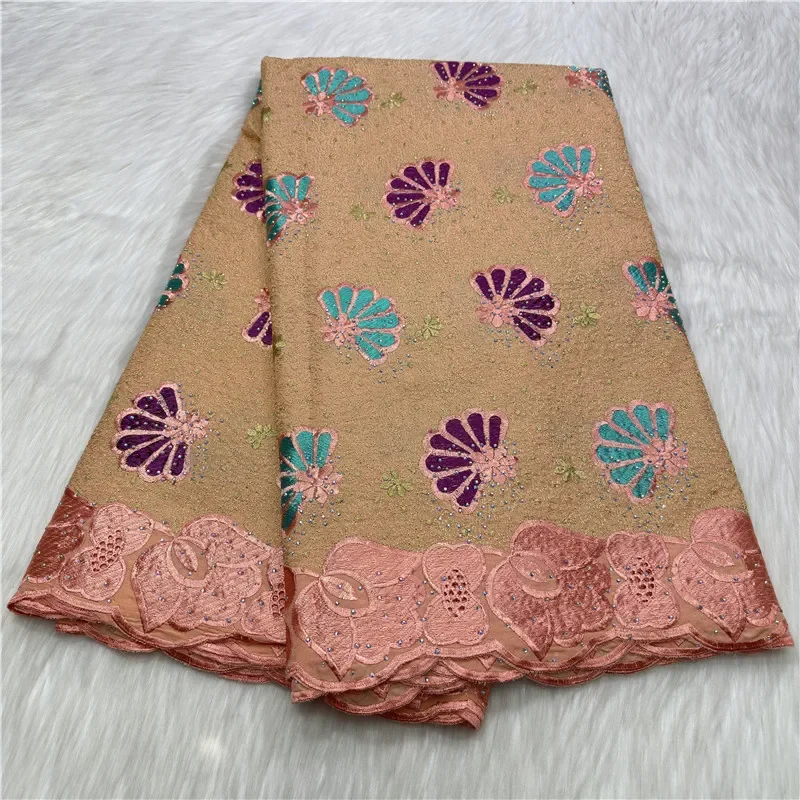 

5-ярдовая тяжелая вышивка бисером, африканская 100% хлопчатобумажная ткань премиум-класса, высокое качество, швейцарская вуаль, кружево, популярный стиль Дубая 27L59502