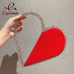 Heart Shaped Evening Diamond Clutch Bags for Women Designer Chic Metal Handle Shiny Sequins Purse Female Wedding Handbags