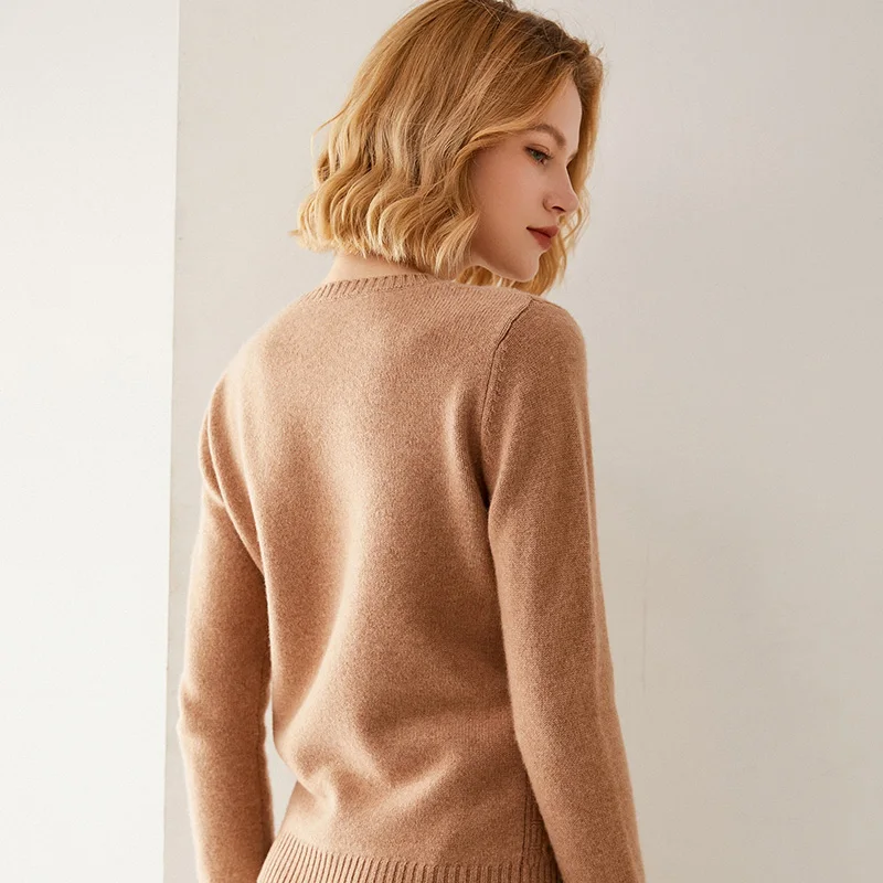 High-End 100%  Merino Wool Sweater Women\'s Autumn Winter Thick Warm Loose Pullover O-Neck Long Sleeve Knitted Tops