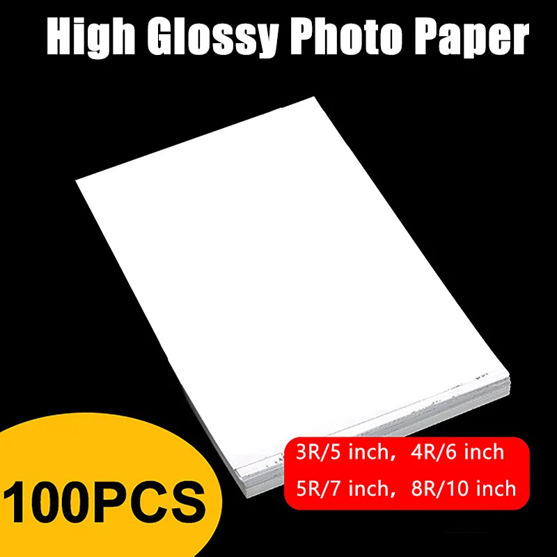 

3R 4R 5R 6R 8R A5 A6 Glossy Photo Paper P-back 100 Sheets For Inkjet Printer High Glossy Photographic Coated Printing Paper