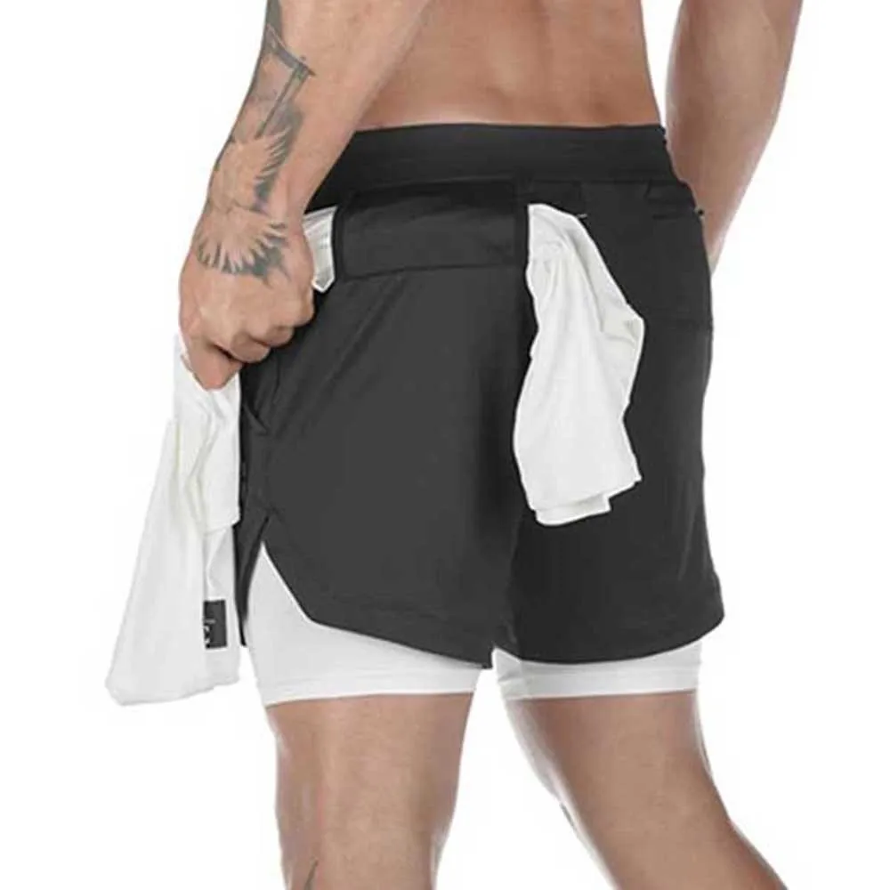 

Men\\'s Fitness Shorts Sports Leisure Multi Pocket Loose Double Layer Sports Pants White And Gray Camouflage Size B