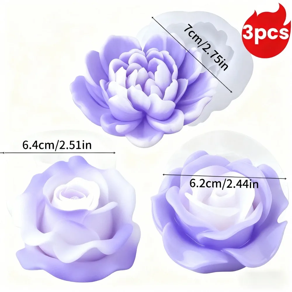 3-Piece Set of 3D Candle Silicone Molds - Love Roses, Peonies, Rose Bouquets for Making Aesthetic Home Decorations |     Cute Home Decor |     Silicone Molds That Are Perfect for Valentine's Day Gifts, Birthday Gifts, Mother's Day Gifts, Wedding Gifts, and Housewarming Gifts.