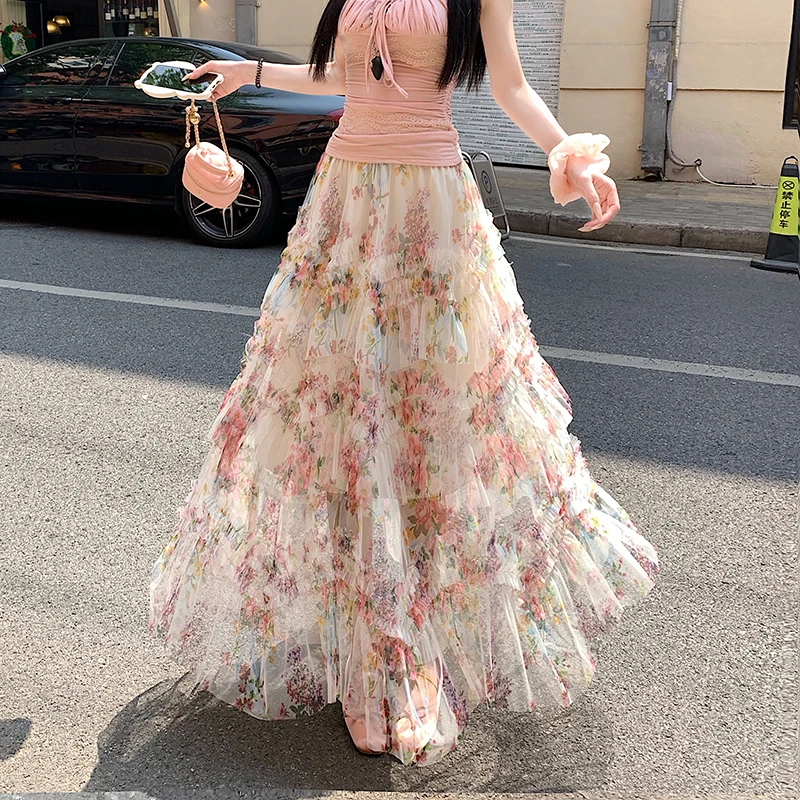 

Юбка-солнце женская с принтом, сетчатая, с завышенной талией, для пляжного отдыха, весна-лето 2026