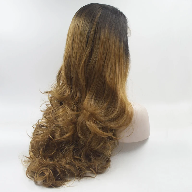 Perruque Lace Front Wig Body Wave synthétique sans colle pour femme, cheveux de bébé, doux et longs, ombré, 26 pouces, densité 180%, pré-plumé 03/3