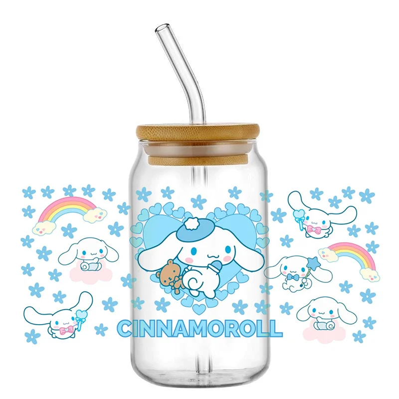 Miniso Cartoon White Dog Design UV DTF Cup Wrap Sticker for 16oz Libbey Glasses Washable DIY Mug Fashion Girl Transfer Sticker