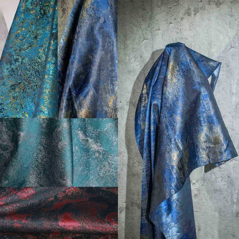 Blue Gilded Jacquard Reflective Iridescent Gold Wire Retro Texture Chinese Style Qipao Jacket Clothing Designer Fabric