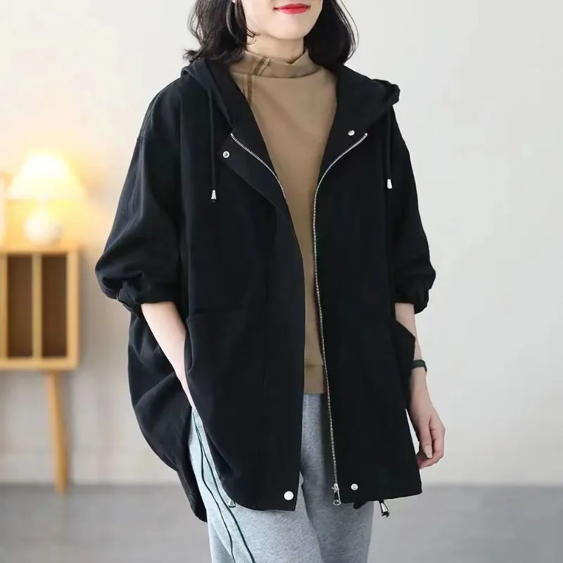 New Women's Short 2026 Spring Autumn Fashion Casual Ladies Coat Loose Hooded Age-reducing Loose Female Overcoat