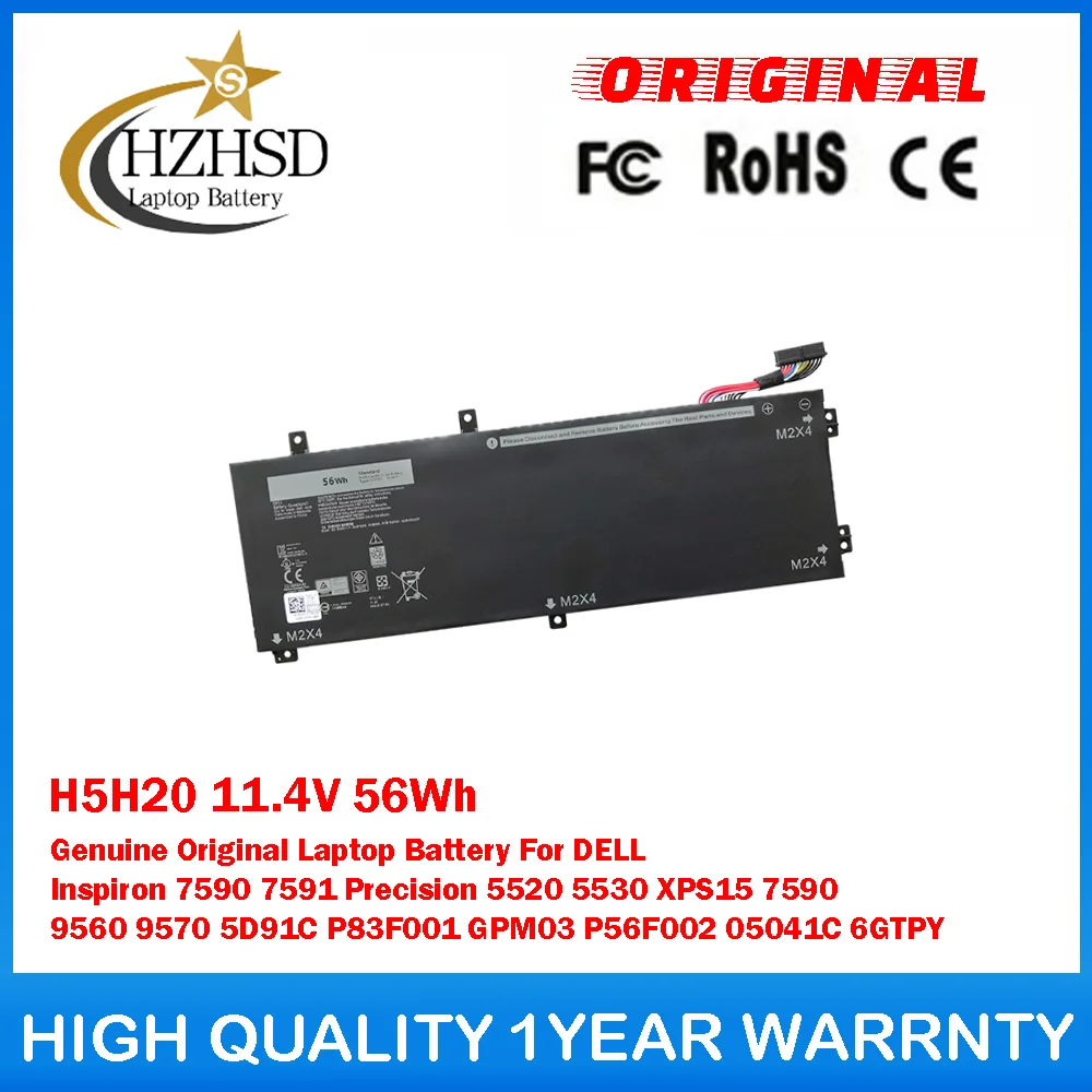 بطارية كمبيوتر محمول أصلية أصلية H5H20 11.4V 56Wh لأجهزة DELL Inspiron 7590 7591 Precision 5520 5530 XPS15 7590 9560 9570 5D91C #1