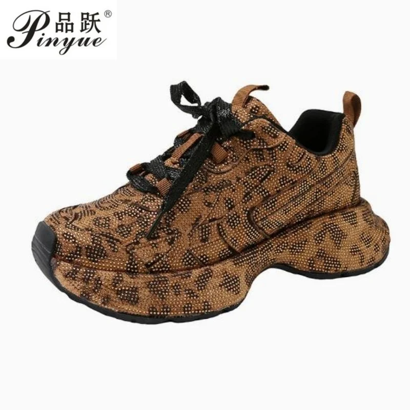 

4.5cm Women Sneakers Spring Lace-Up Platform Lace Up Silver Crystal Casual Working Shoes Wearing night running shoes outside 42
