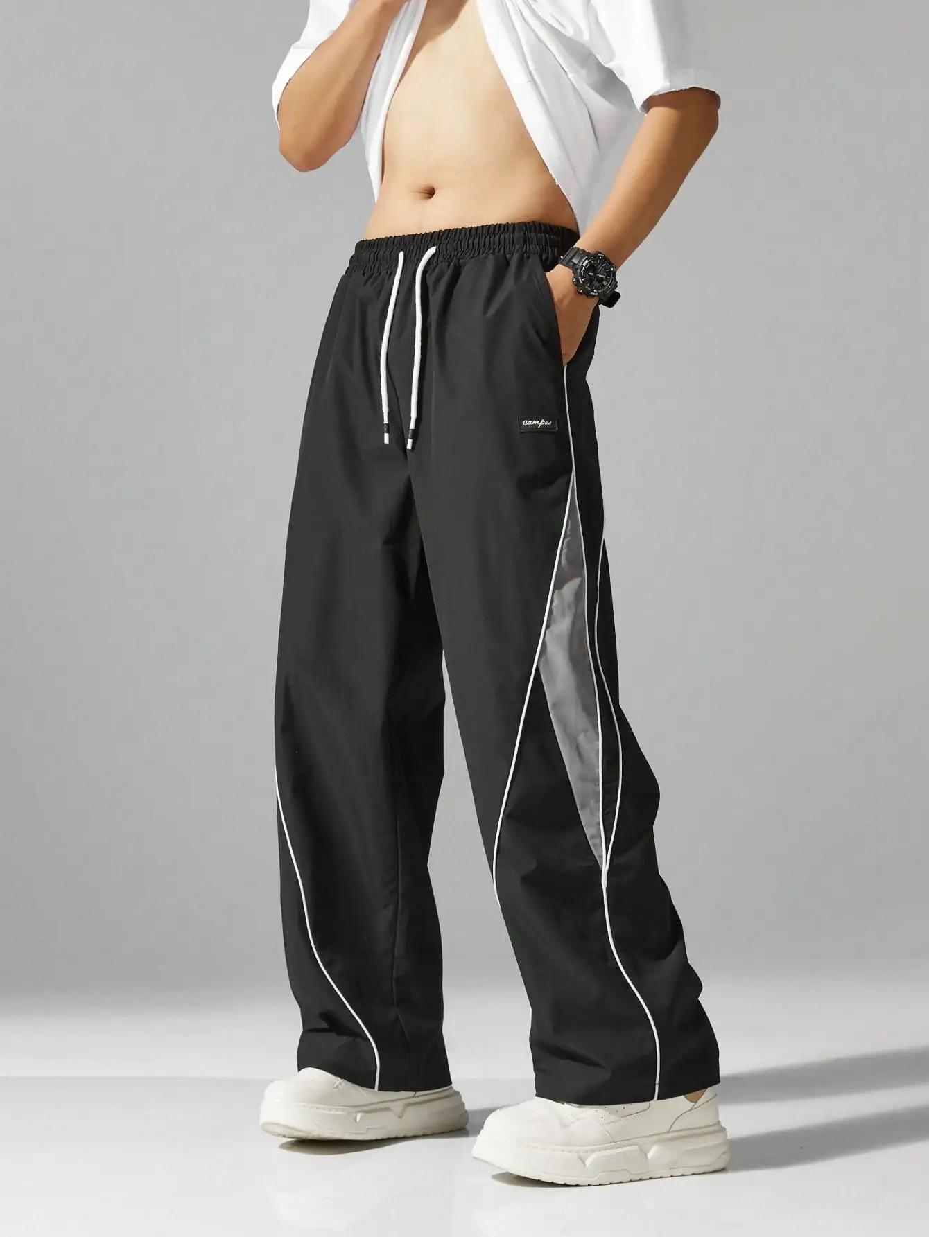 Men's Loose Fit Jogger Pants with Contrast Side Stripes and Drawstring Waist