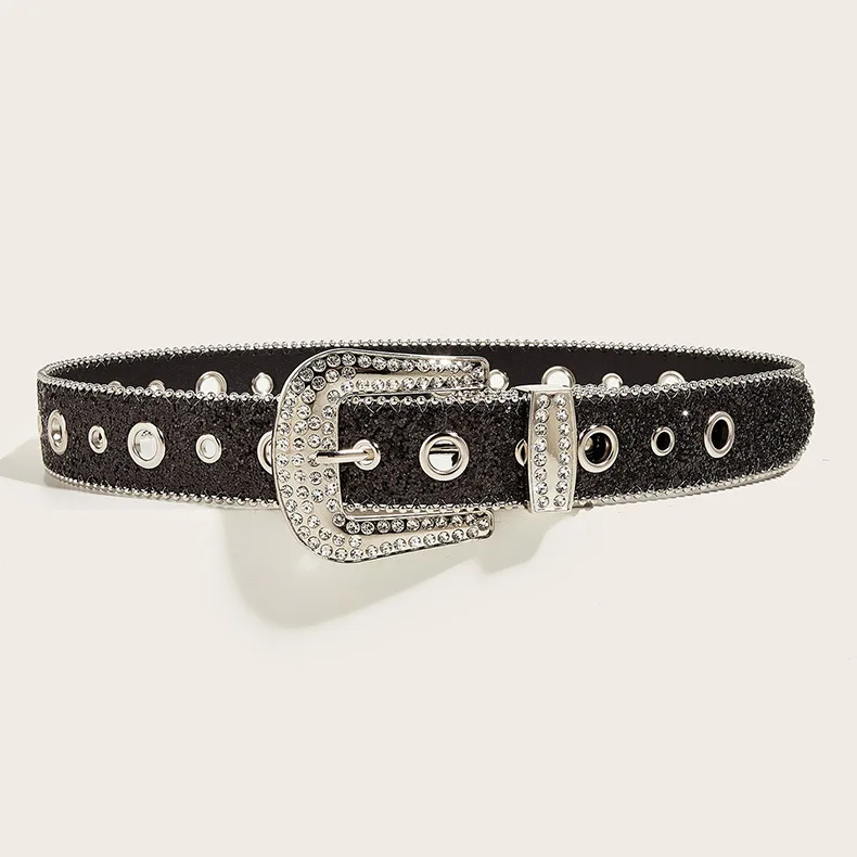 Stilvoller Strass-Gürtel im Western-Cowgirl-Stil, Y2K-Gürtel, glitzernder PU-Ledergürtel, BB-Gürtel, Jeans- und Kleider-Accessoires für Damen – Detail 7