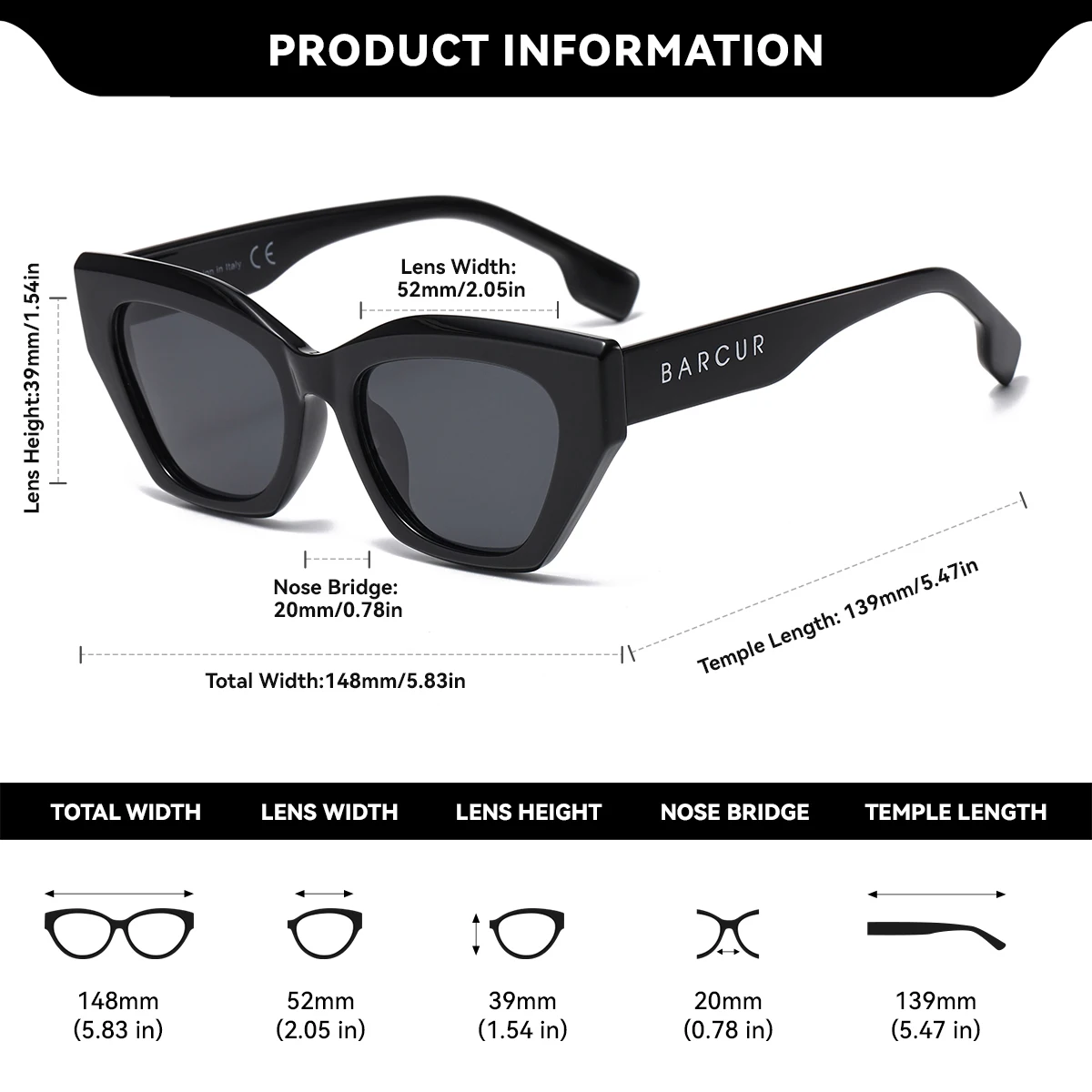 BARCUR 1pcs High-Quality Polarized Sunglasses Irregular PC Thick Frame Design Creative Color Shopping Party Women Sunglasses