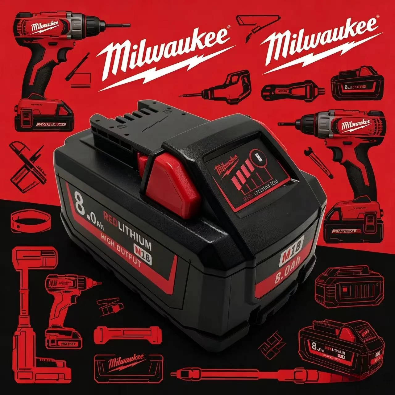 

48-11-1860 Original Milwaukee M18 Fast Charging Lithium Battery 5.0Ah 6.0Ah Compatible M18B5 M18B6 Power Tool Battery